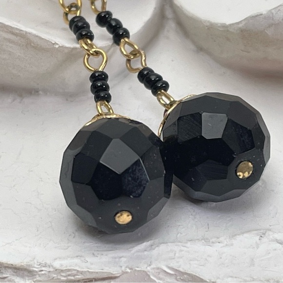 Faceted Black Glass Drop Earrings - Picture 5 of 6